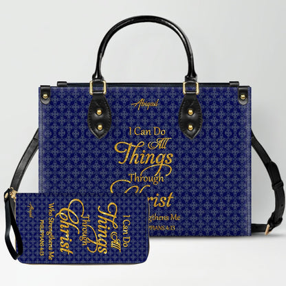 Personalized Leather Handbag for Women – “I Can Do All Things Through Christ” Philippians 4:13 | Christian Gift for Mom | CHRISTIANARTBAG CAB31626