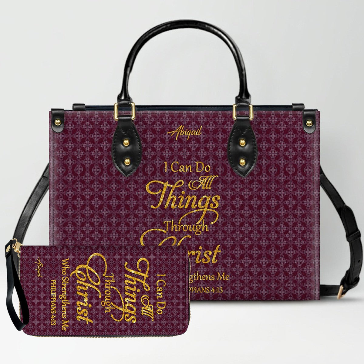 Personalized Leather Handbag for Women – “I Can Do All Things Through Christ” Philippians 4:13 | Christian Gift for Mom | CHRISTIANARTBAG CAB31626