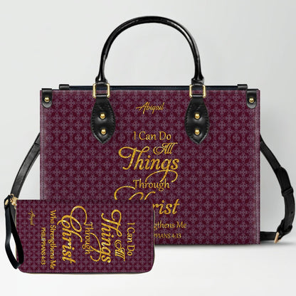 Personalized Leather Handbag for Women – “I Can Do All Things Through Christ” Philippians 4:13 | Christian Gift for Mom | CHRISTIANARTBAG CAB31626
