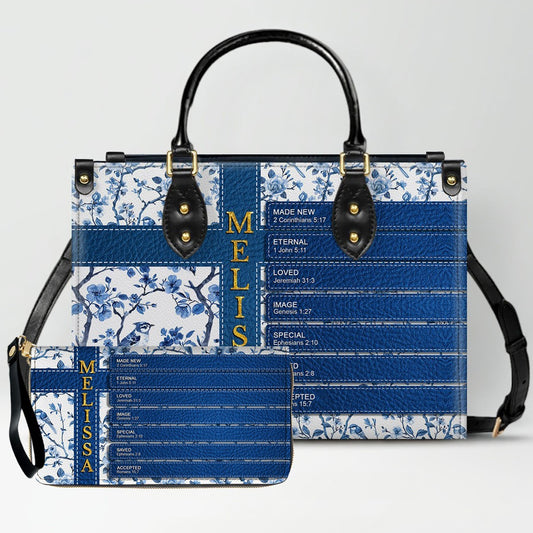 Personalized Leather Handbag – Discover Your Name Through Bible Verses | Custom Christian Handbag