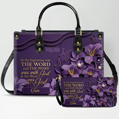 Custom Christian Leather Handbag with Name – John 1:1 Scripture Floral Purse | CHRISTIANARTBAG CA01100726