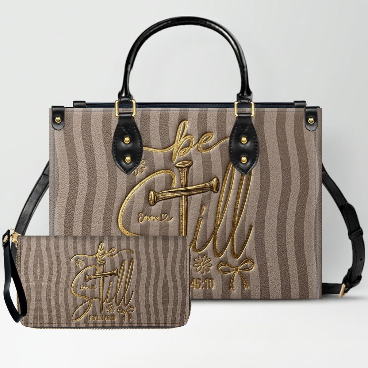 Personalized Be Still Psalm 46:10 Cross Leather Handbag for Women - CHRISTIANARTBAG | Custom Faith Purse in Pink CAB01101026