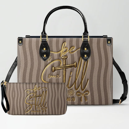 Personalized Be Still Psalm 46:10 Cross Leather Handbag for Women - CHRISTIANARTBAG | Custom Faith Purse in Pink CAB01101026