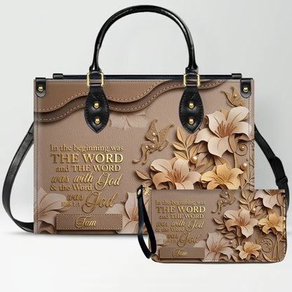 Custom Christian Leather Handbag with Name – John 1:1 Scripture Floral Purse | CHRISTIANARTBAG CA01100726