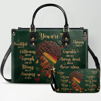 CHRISTIANARTBAG Personalized Leather Handbag - Custom Maya Green | African American Christian Gifts "You Are Beautiful" Bible Verse Shoulder Bag