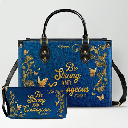 Personalized Christian Leather Handbag – Gold Navy Bible Verse Tote for Women | CHRISTIANARTBAG CAB01122525