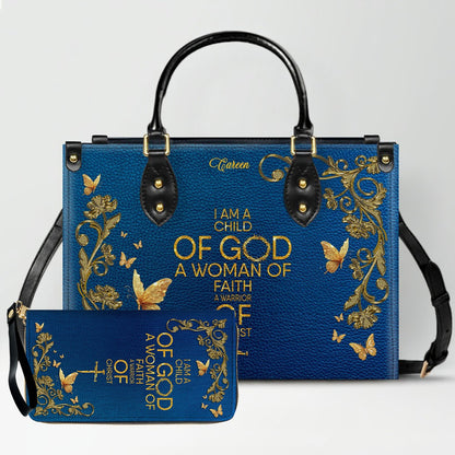 Personalized Christian Leather Handbag – Gold Navy Bible Verse Tote for Women | CHRISTIANARTBAG CAB01122525