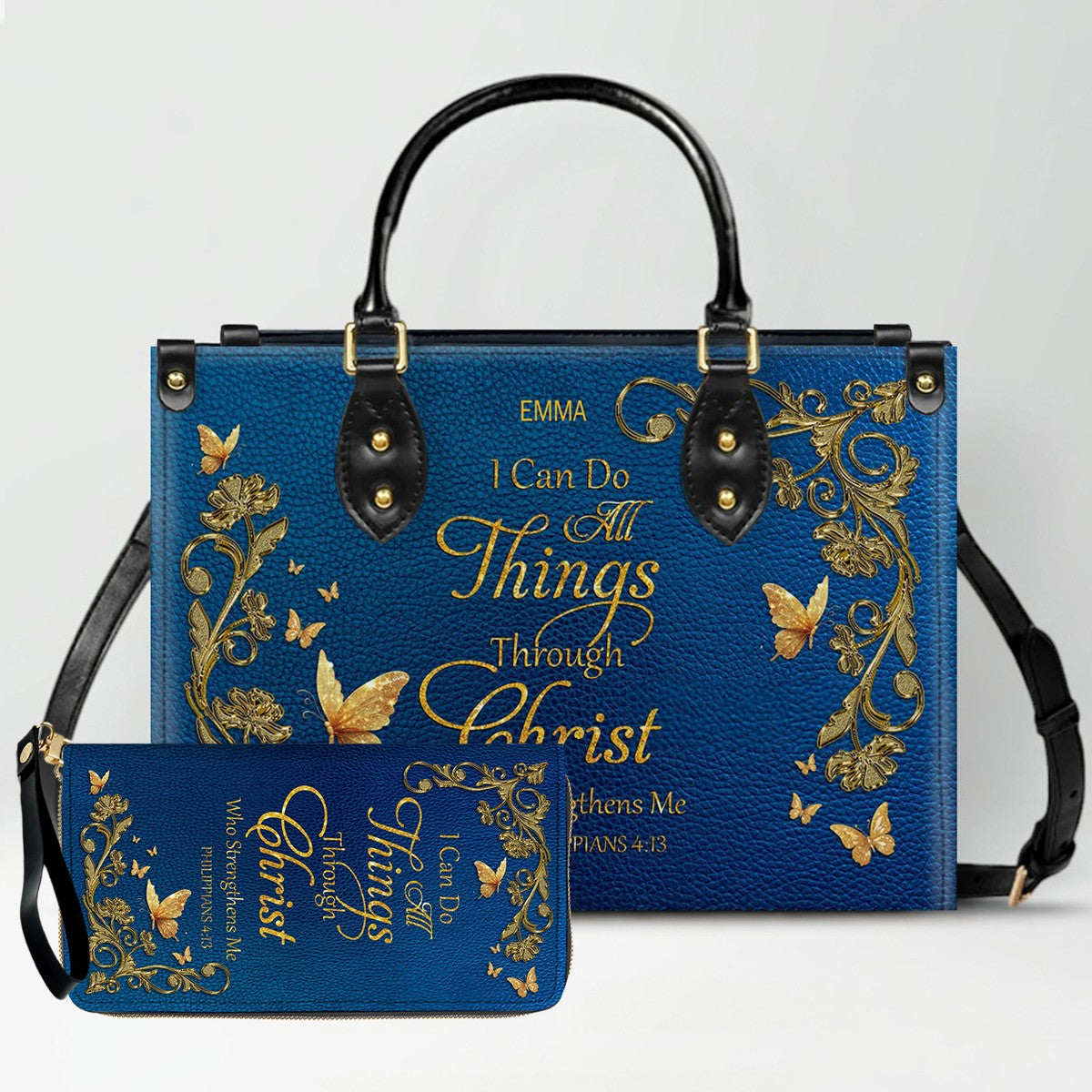 "I Can Do All Things" Inspirational Leather Bag & Wallet Set | CHRISTIANARTBAG™ CAB01042326