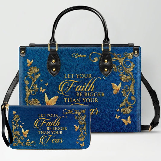 Personalized Christian Leather Handbag – Gold Navy Bible Verse Tote for Women | CHRISTIANARTBAG CAB0241426