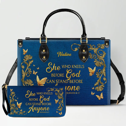 Personalized Christian Leather Handbag – Gold Navy Bible Verse Tote for Women | CHRISTIANARTBAG CAB01122525