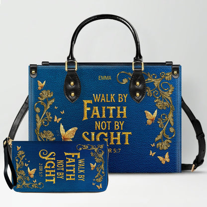Personalized Christian Leather Handbag – Gold Navy Bible Verse Tote for Women | CHRISTIANARTBAG CAB01122525
