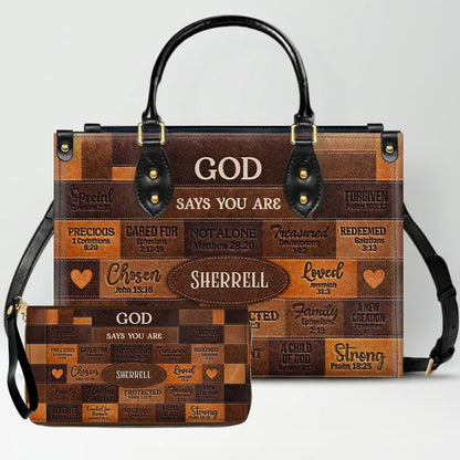 Christian Art Bag God Says You Are Personalized Handbag with Long Wallet | Custom Scripture Leather Tote & Purse Set | Faith Based Religious Gifts for Her CAB01061526