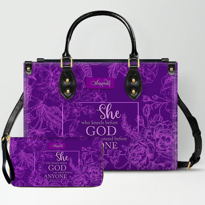 CHRISTIANARTBAG Personalized Leather Handbag | Custom Name Christian Bible Verse Tote Bag | Floral Purple Crossbody Purse for Religious Women Gift CAB017926