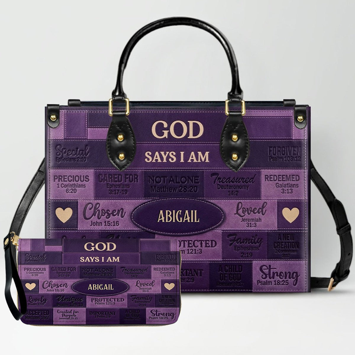 Christian Art Bag God Says I Am Personalized Handbag | Custom Scripture Leather Tote & Purse Set | Faith Based Religious Gifts for Her CAB01062626
