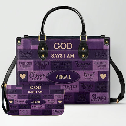 Christian Art Bag God Says I Am Personalized Handbag | Custom Scripture Leather Tote & Purse Set | Faith Based Religious Gifts for Her CAB01062626
