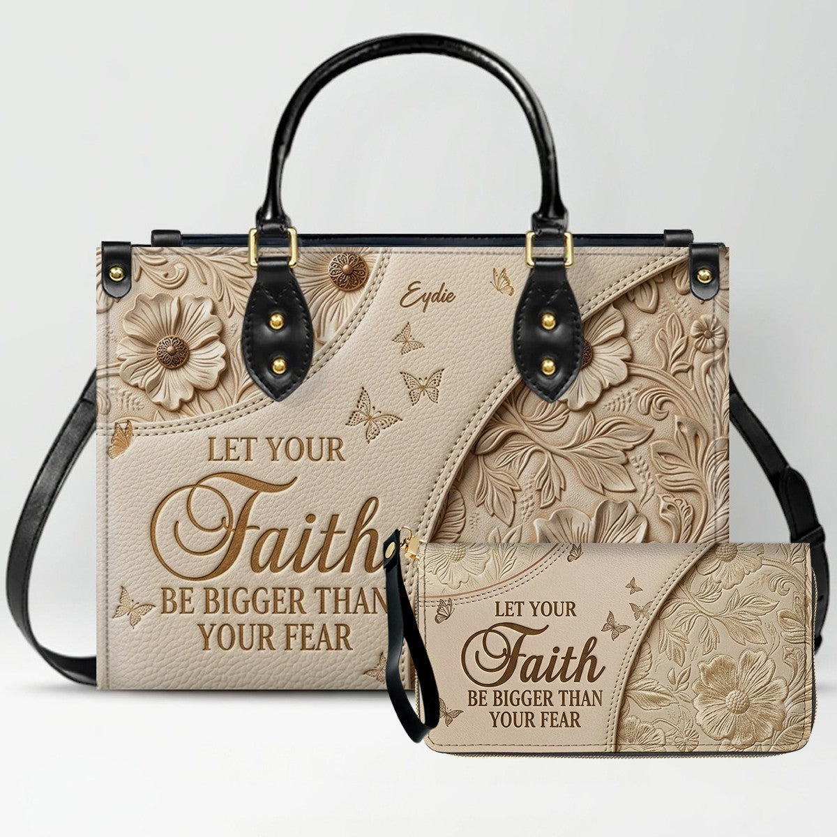 Personalized Bible Verse Leather Handbag & Wallet Set | Custom Christian Purse Set - CHRISTIANARTBAG 02080826