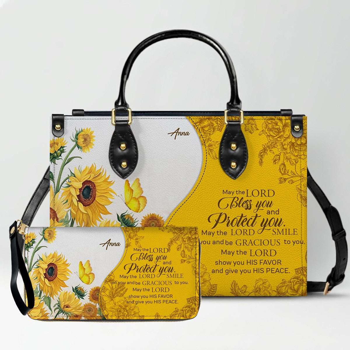 SET Sunflower – Personalized Leather Handbag & Wallet | Christian Faith-Inspired Gift by CHRISTIANARTBAG