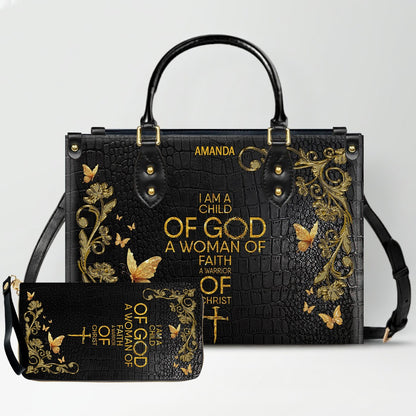 Personalized Leather Handbag with Custom Name & Bible Verse - Personalized Christian Leather Handbag & Wallet Set | CHRISTIANARTBAG™ CAB01010626