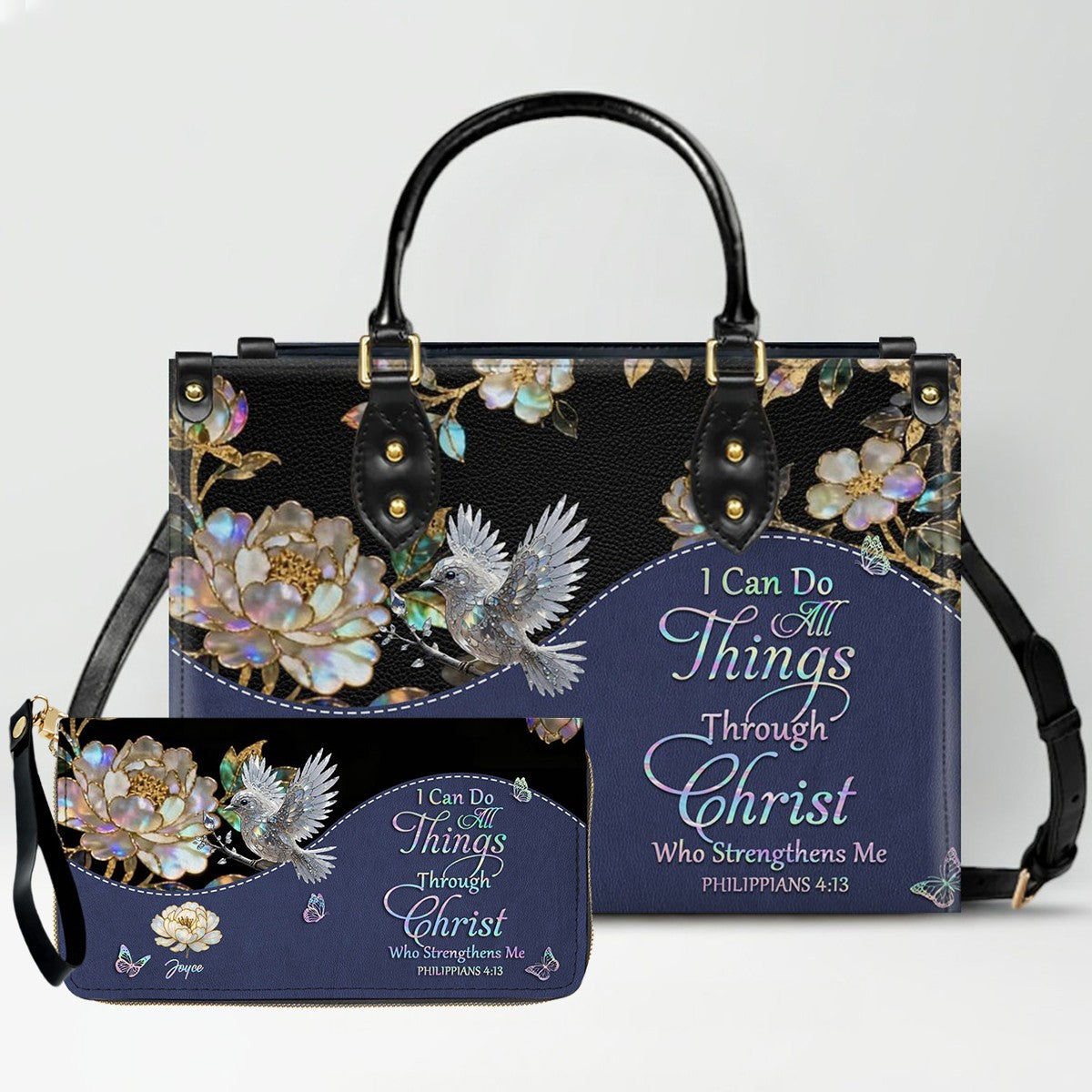 Personalized Leather Handbag – Christian Purse | Mother of Pearl Style | CHRISTIANARTBAG CAB123025