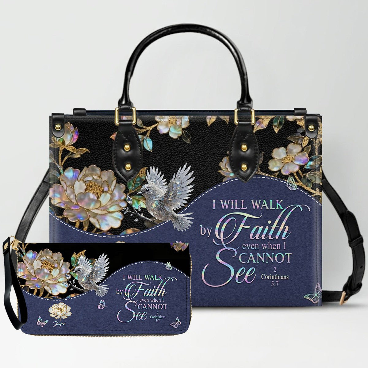 Personalized Leather Handbag – Christian Purse | Mother of Pearl Style | CHRISTIANARTBAG CAB123025