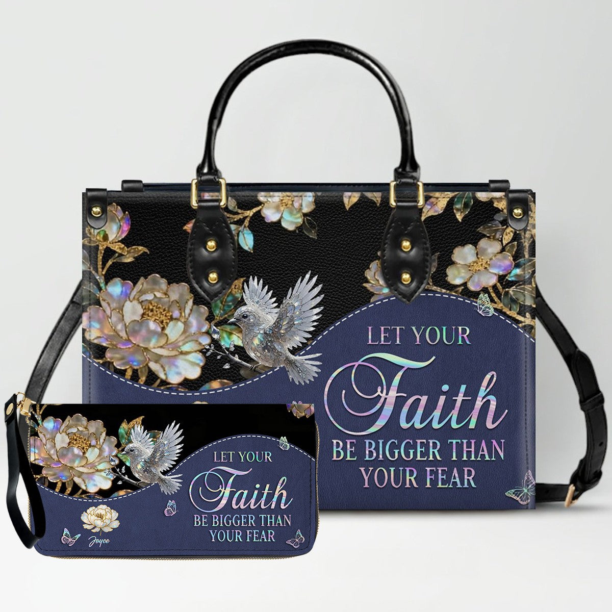Personalized Leather Handbag – Christian Purse | Mother of Pearl Style | CHRISTIANARTBAG CAB123025