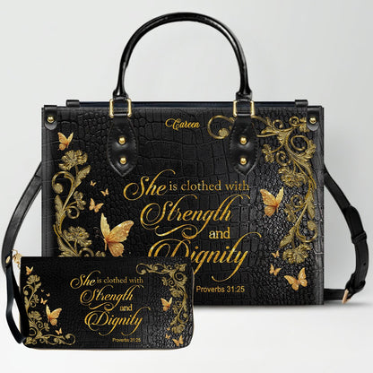 Personalized Leather Handbag with Custom Name & Bible Verse - Personalized Christian Leather Handbag & Wallet Set | CHRISTIANARTBAG™ CAB01101326