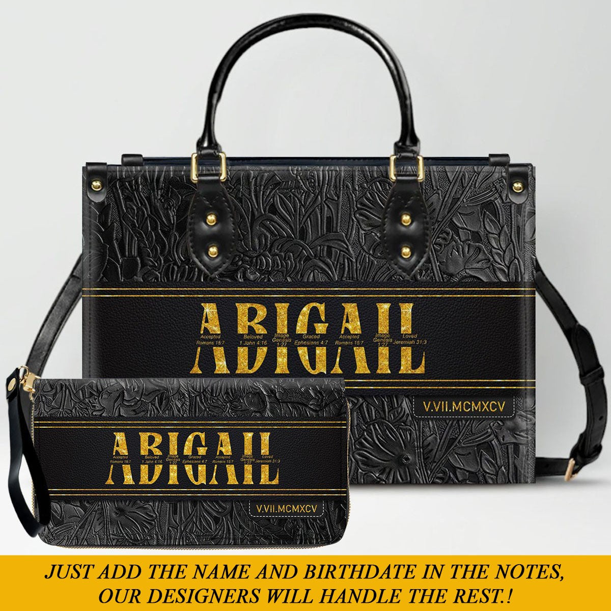 Personalized Leather Handbag & Wallet Set with Custom Name Bible Verses & Roman Numeral Date - CHRISTIANARTBAG CAB01030626