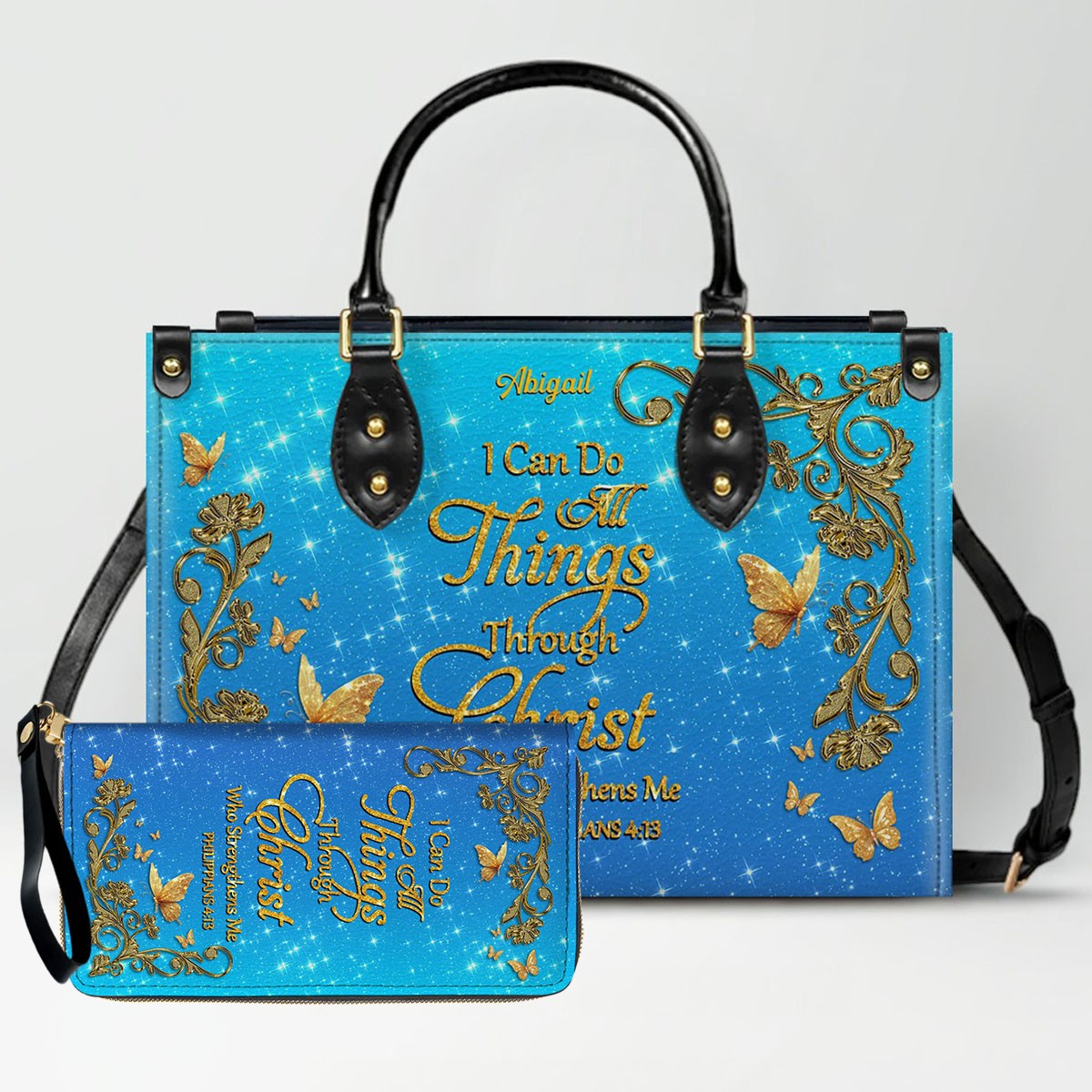 "I Can Do All Things" Inspirational Leather Bag & Wallet Set | CHRISTIANARTBAG™ CAB01042326