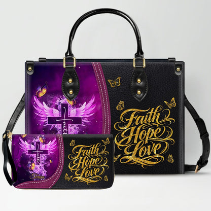 Personalized Christian Leather Handbag by CHRISTIANARTBAG - Custom Bible Verse Cross & Wings Design - Faith-Based Gift for Women CAB0141726