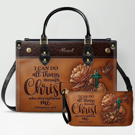 Custom Name Christian Leather Handbag & Wallet Set - Personalized Bible Verse Tote Bag | CHRISTIANARTBAG 01072726