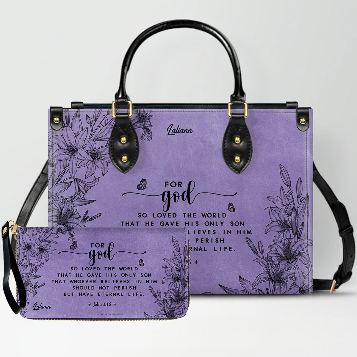 CHRISTIANARTBAG Personalized Purple Leather Bag - Custom Bible Verse Handbag - Floral Christian Gifts for Her - Numbers 6:24-26 Blessing Tote