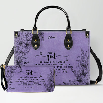 CHRISTIANARTBAG Personalized Purple Leather Bag - Custom Bible Verse Handbag - Floral Christian Gifts for Her - Numbers 6:24-26 Blessing Tote
