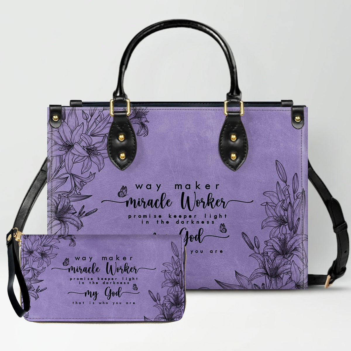CHRISTIANARTBAG Personalized Purple Leather Bag - Custom Bible Verse Handbag - Floral Christian Gifts for Her - Numbers 6:24-26 Blessing Tote