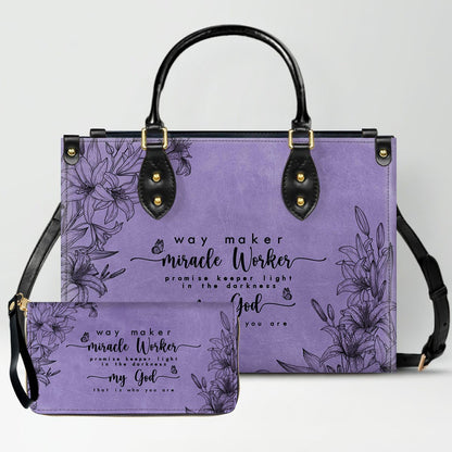 CHRISTIANARTBAG Personalized Purple Leather Bag - Custom Bible Verse Handbag - Floral Christian Gifts for Her - Numbers 6:24-26 Blessing Tote