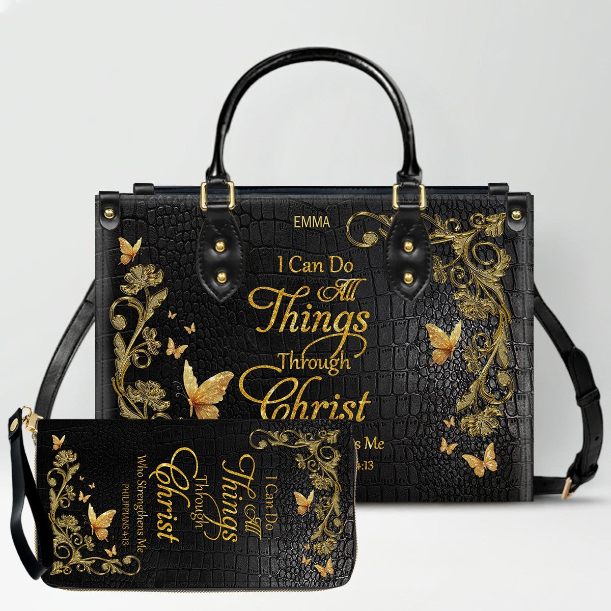 Personalized Leather Handbag with Custom Name & Bible Verse - Personalized Christian Leather Handbag & Wallet Set | CHRISTIANARTBAG™ CAB01010626