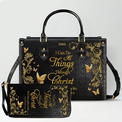 Personalized Leather Handbag with Custom Name & Bible Verse - Personalized Christian Leather Handbag & Wallet Set | CHRISTIANARTBAG™ CAB01010626