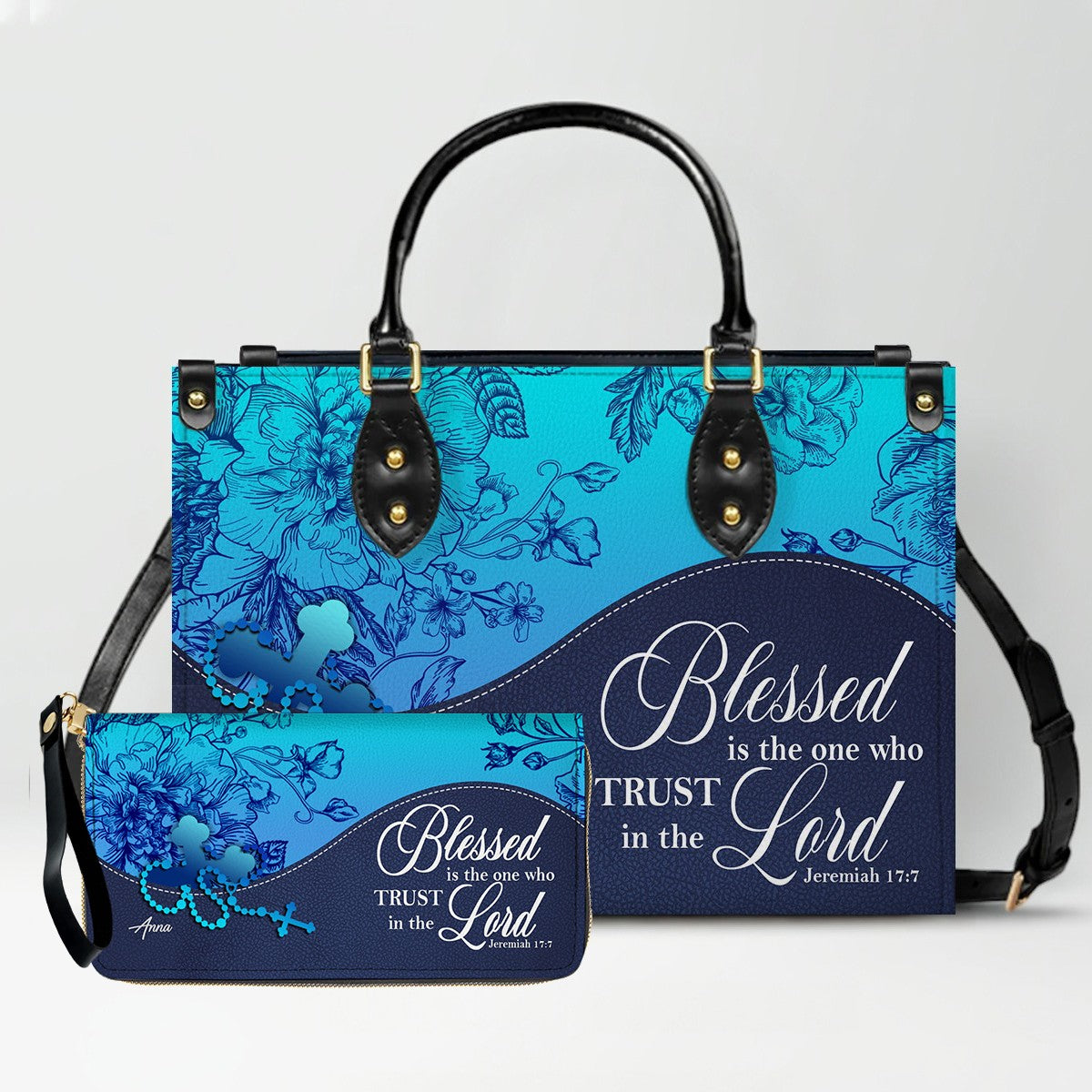 Personalized Christian Leather Handbag & Clutch Purse Set – Custom Name & Bible Verse Gift by CHRISTIANARTBAG