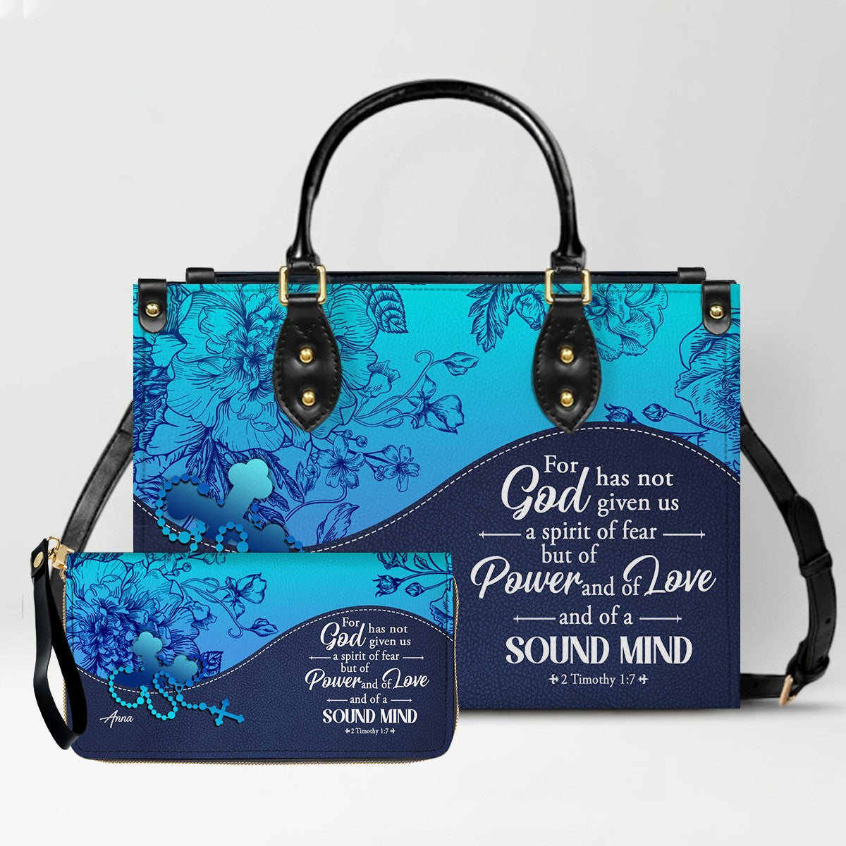 Personalized Christian Leather Handbag & Clutch Purse Set – Custom Name & Bible Verse Gift by CHRISTIANARTBAG