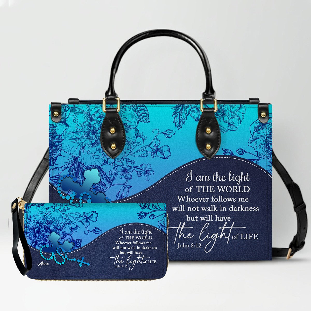 Personalized Christian Leather Handbag & Clutch Purse Set – Custom Name & Bible Verse Gift by CHRISTIANARTBAG