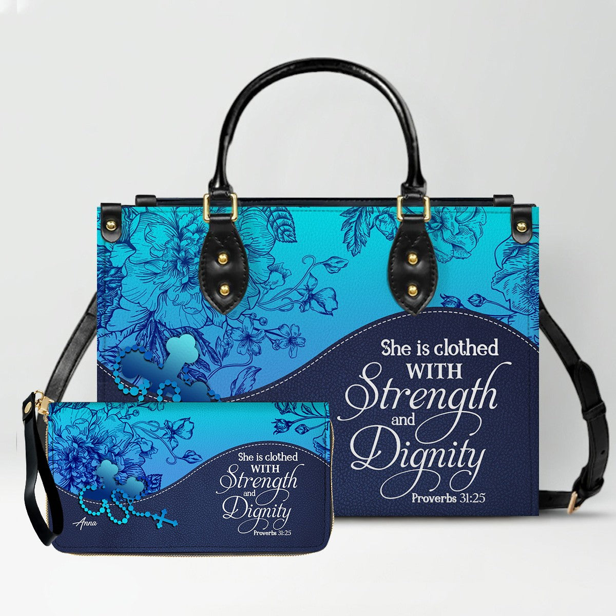 Personalized Christian Leather Handbag & Clutch Purse Set – Custom Name & Bible Verse Gift by CHRISTIANARTBAG