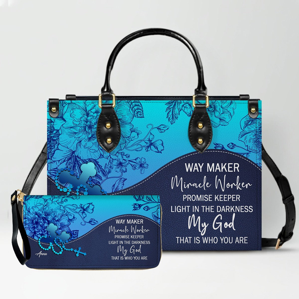 Personalized Christian Leather Handbag & Clutch Purse Set – Custom Name & Bible Verse Gift by CHRISTIANARTBAG