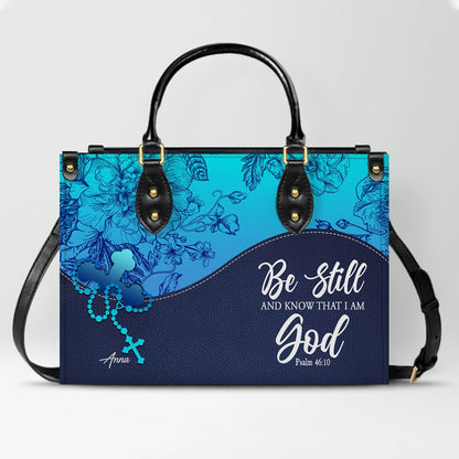 Sapphire Blue Personalized Leather Handbag – Christian Handbag with Bible Verses | Elegant Faith-Inspired Tote
