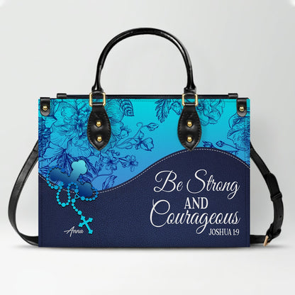 Sapphire Blue Personalized Leather Handbag – Christian Handbag with Bible Verses | Elegant Faith-Inspired Tote