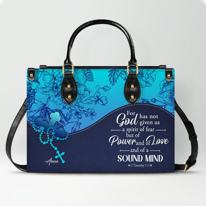 Sapphire Blue Personalized Leather Handbag – Christian Handbag with Bible Verses | Elegant Faith-Inspired Tote