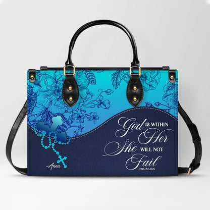 Sapphire Blue Personalized Leather Handbag – Christian Handbag with Bible Verses | Elegant Faith-Inspired Tote