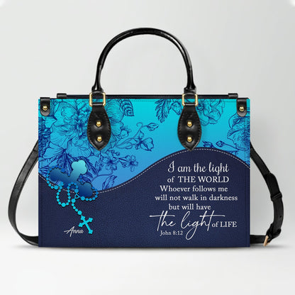 Sapphire Blue Personalized Leather Handbag – Christian Handbag with Bible Verses | Elegant Faith-Inspired Tote