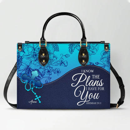 Sapphire Blue Personalized Leather Handbag – Christian Handbag with Bible Verses | Elegant Faith-Inspired Tote