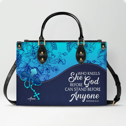 Sapphire Blue Personalized Leather Handbag – Christian Handbag with Bible Verses | Elegant Faith-Inspired Tote