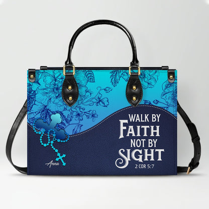 Sapphire Blue Personalized Leather Handbag – Christian Handbag with Bible Verses | Elegant Faith-Inspired Tote
