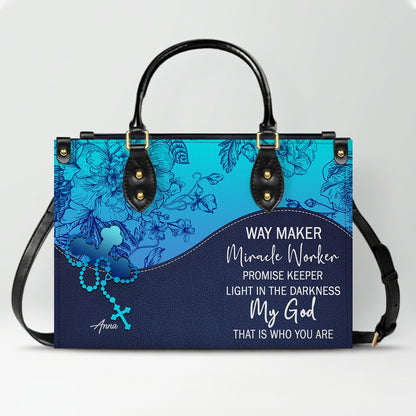 Sapphire Blue Personalized Leather Handbag – Christian Handbag with Bible Verses | Elegant Faith-Inspired Tote